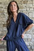 Basso Button Drape Cap Sleeve Shirt Navy